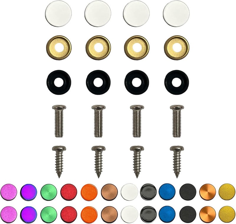 NAROWAN Color: White - License Plate Screws - Stainless Steel, Set of 4 Fasteners - for Front or Rear License Plates, Frames or Covers on Car, Truck, SUVs - Rustproof, Self Tapping and M6 Screws Aluminum caps - Image 1